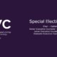 A purple banner reading "dwc division on women and crime special election results, Chair – Catherine Kaukinen Vice Chair – Maria João Lobo Antunes Secretary/Treasurer – Cheryl Johnson Junior Executive Counselor – Danielle Slakoff"