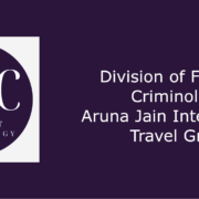 A banner with the DFC logo that reads "Division of Feminist Criminology Aruna Jain International Travel Grant"